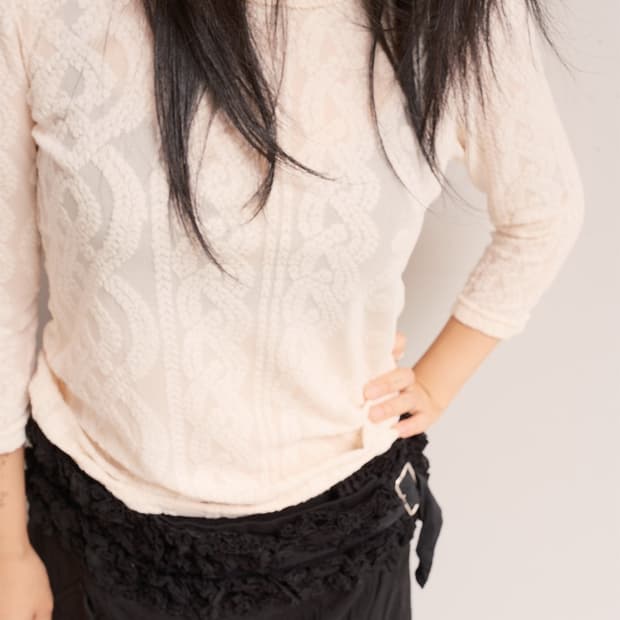 Aran jacquard sheer top