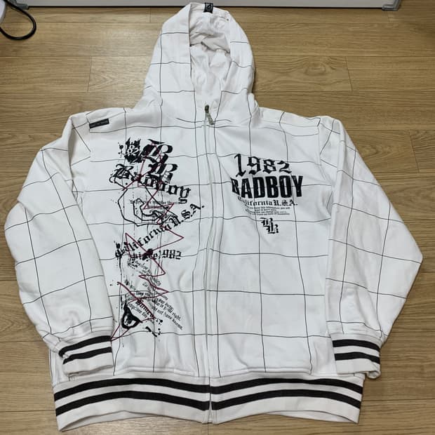 XL)BAD BOY 배드보이 빅프린팅 y2k 격자 후드 집업