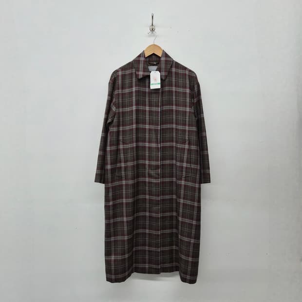 매킨토시 체크 롱 코트 브라운 여성 L