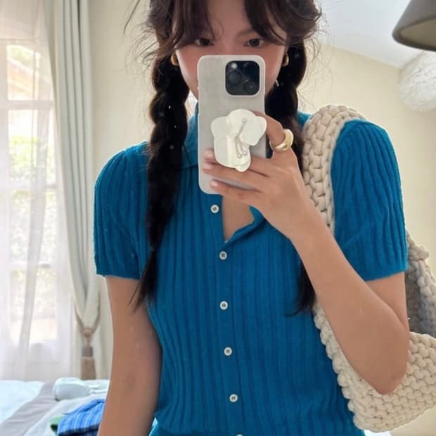 GED 게드 버튼 카라 니트 블루 S사이즈 (새상품, 택O)