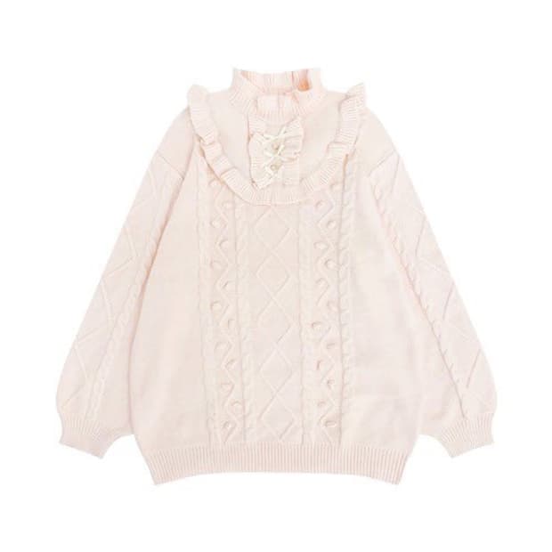 허니 시나몬 리본 니트 원피스 연핑크 양산형 양지뢰 로리타 히메갸루