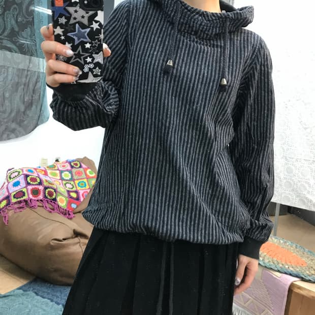 빈티지 여성 스트라이프 후드티 