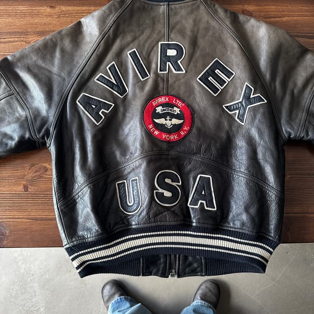 90s avirex 아비렉스 레더 바시티 