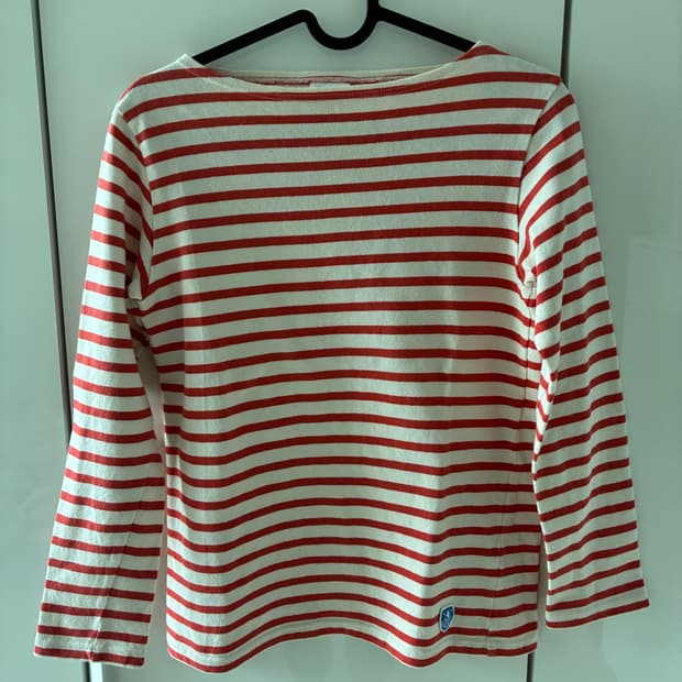 오르치발(Orcival) 스트라이프 칠부 바스크 셔츠 레드×화이트