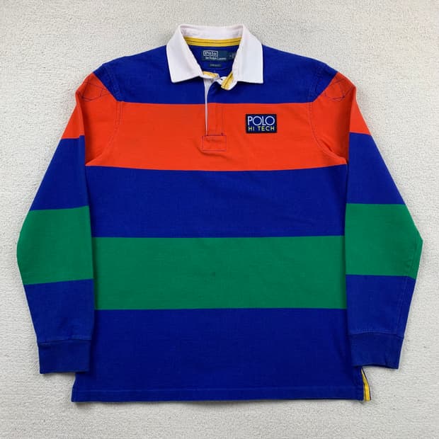 폴로 랄프로렌 하이테크 컬러블록 스트라이프 럭비 티셔츠