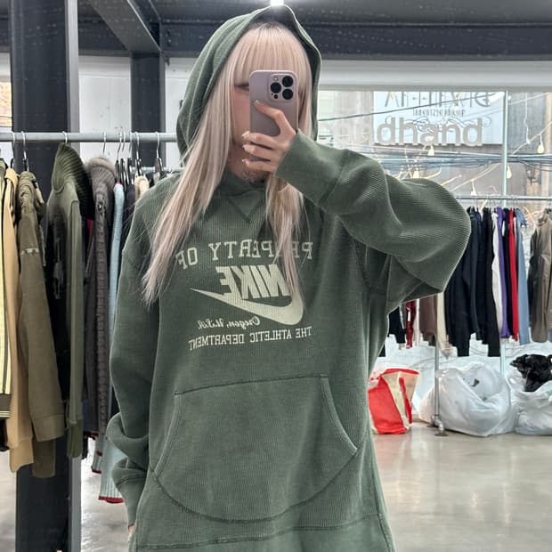 나이키 올드스쿨 빅로고 그린 오레곤 와플 후드티