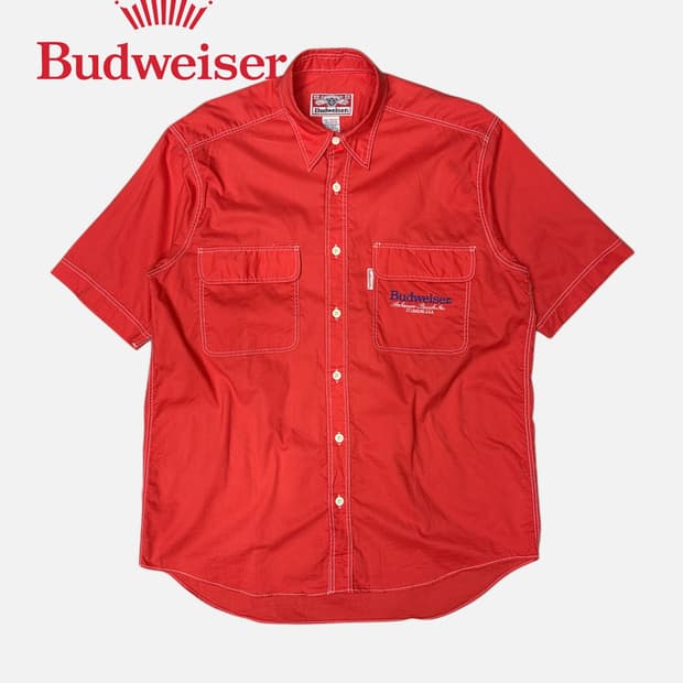 90's embroidery logo scarlet shirt