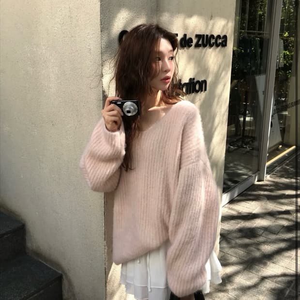 아카이브제이투유 알파카 오버사이즈 니트 핑크