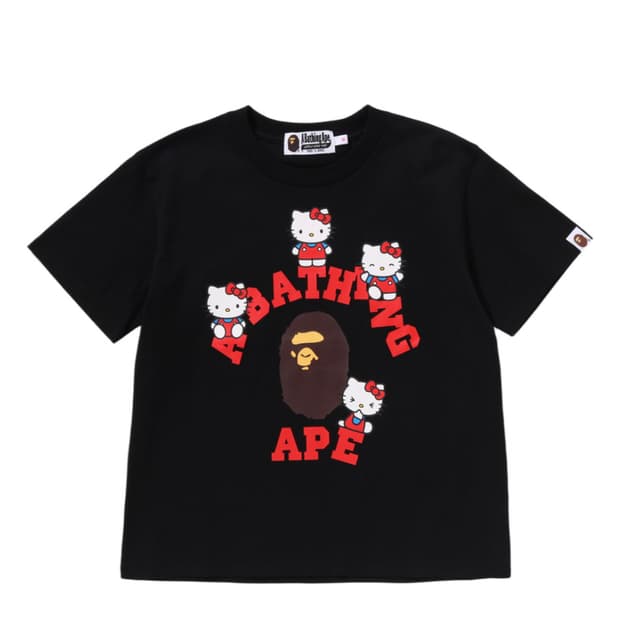 베이프 x 산리오 캐릭터즈 컬리지 미니 티셔츠 블랙 M