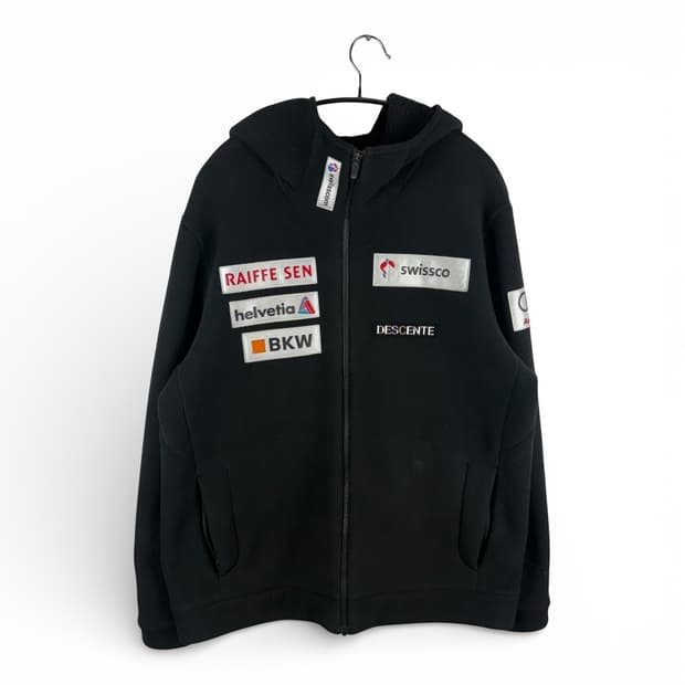 110) 데상트 아우디 스위스 스키 플리스 후드집업 블랙