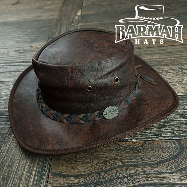 [바마 햇츠 오스트레일리아] 캥거루 레더 페도라 브라운 M19712