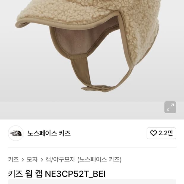 노스페이스 키즈 웜 캡 