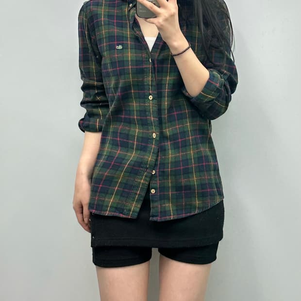 라코스테 자수로고 글렌체크 셔츠