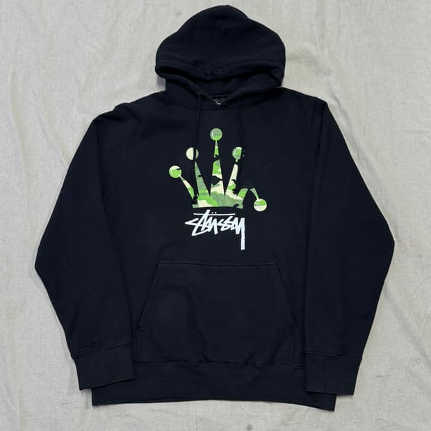 스투시 빈티지 카모 크라운 빅로고 후드 L