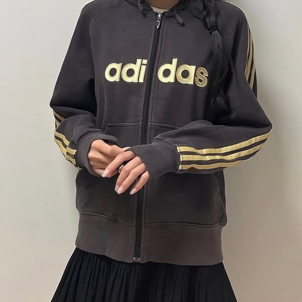 아디다스 브라운 옐로우 후드집업