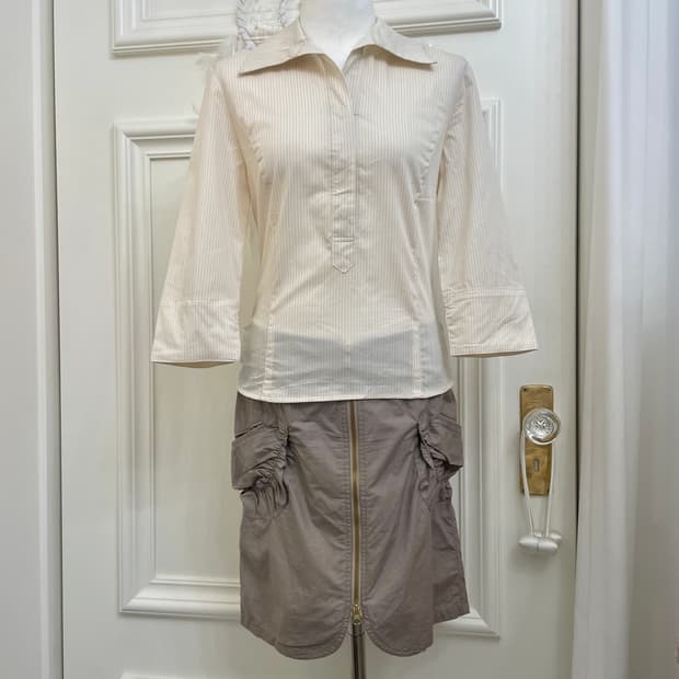 coral stripe bow point shirt top(size-M)