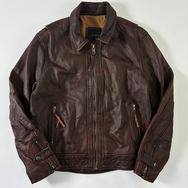 Vintage Lnyueda 브라운 카우레더 바이커 자켓