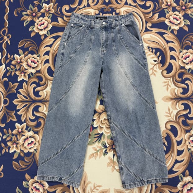 (M)더 크로스 THECROSS 절개패턴 워싱 와이드 데님팬츠