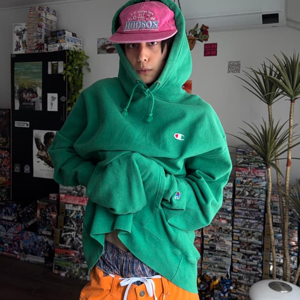 Champion Reverse Weave 정글 그린 오버 후드