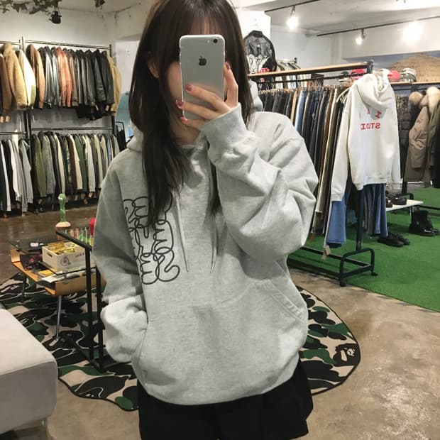 예스아이씨 빅로고 후드티 멜란지그레이