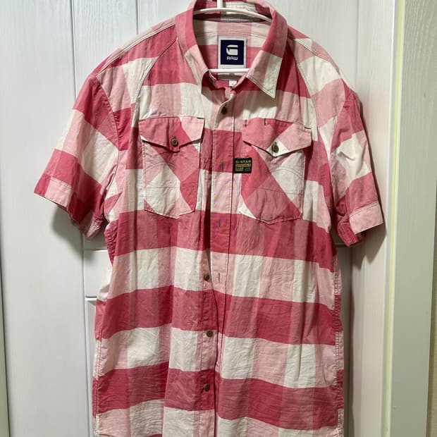 G star raw 체크 반소매 셔츠