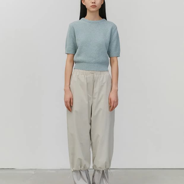 아모멘토 드로우스트링 레이어드 팬츠 그레이베이지