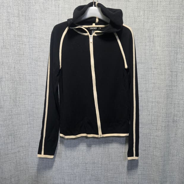 DKNY 블랙 후드 집업 니트 가디건 