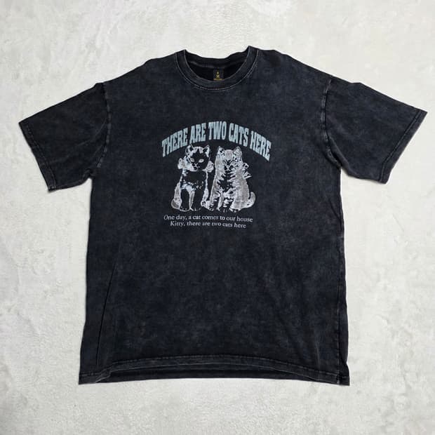 (F)고양이 프린팅 피그먼트 반팔 티셔츠