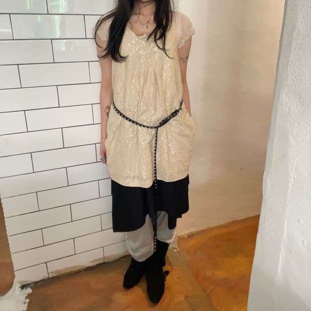 레이빔즈 레이스 퍼프 슬리브 믹스 원피스