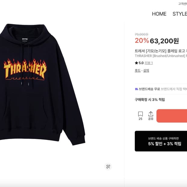 트레셔 기모 플레임 로고 후디 블랙