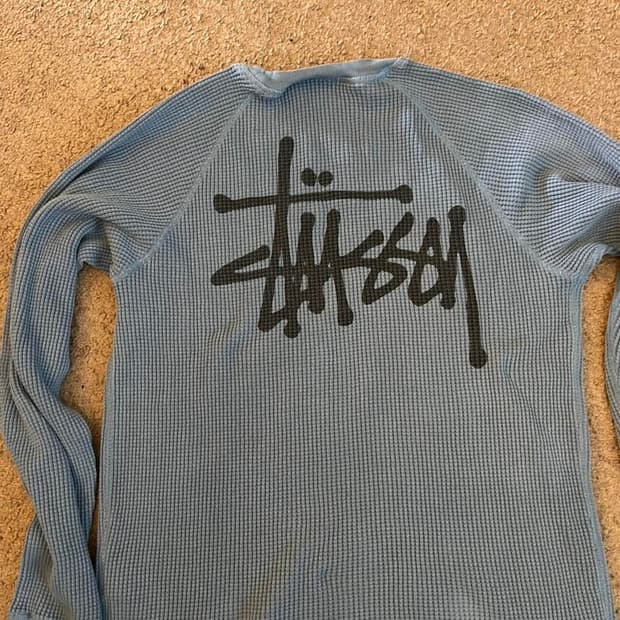 스투시 래글런 써멀 롱슬리브 크루 더스트 블루