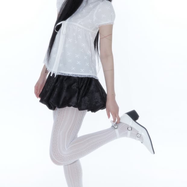 카시코 블라우스 Puff Sleeve Lace Shirt White