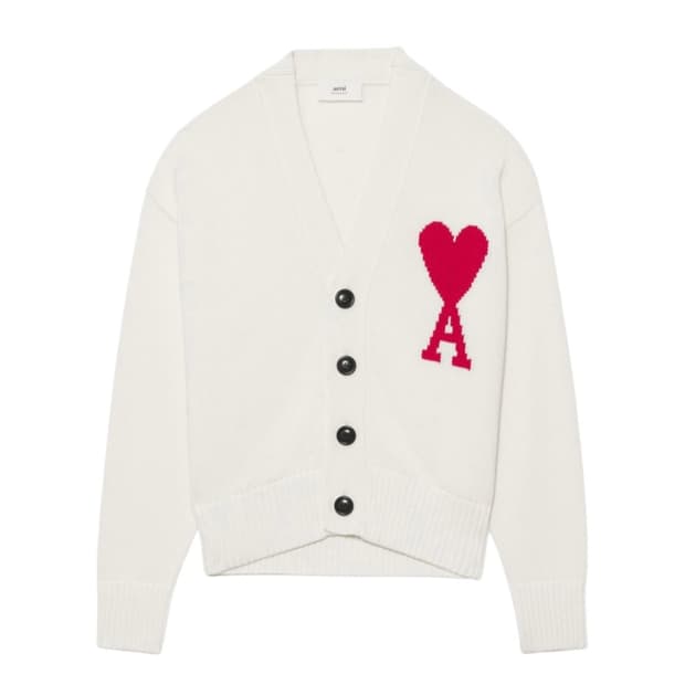 [정품] 아미 파리스 빅하트로고 가디건 화이트
