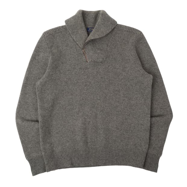폴로 랄프로렌 그레이 울 쿼터집 숄카라 니트