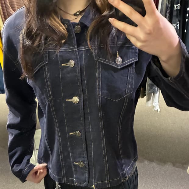 M)Japanese vintage 여성 라인 디테일 데님자켓