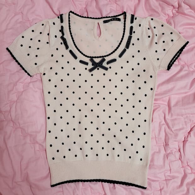 급처상태최상!INGNI잉그니 핑크 도트 리본 반팔 공주니트티 리즈리사st