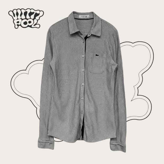 라코스테 스트라이프 셔츠 카라티 34 블랙 신축성O