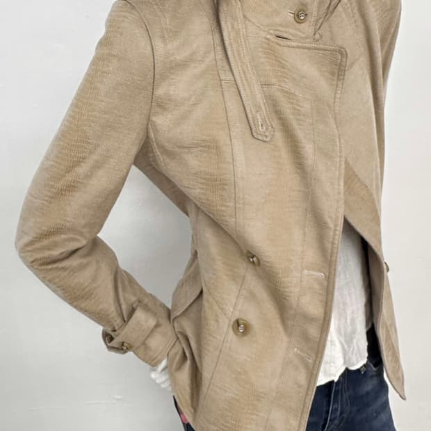 Beige Suede High Neck Jacket