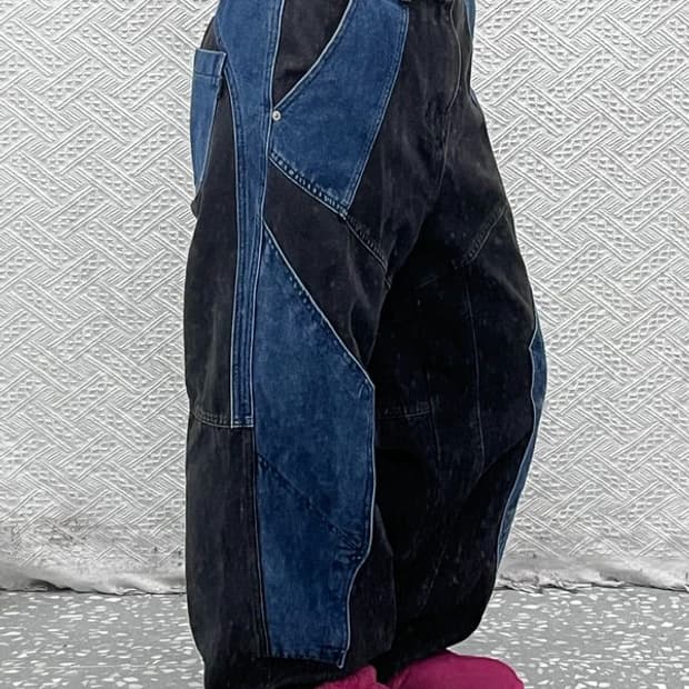 꼼파뇨 빈티지 스트릿 절개 패치워크 데님팬츠 S C08157