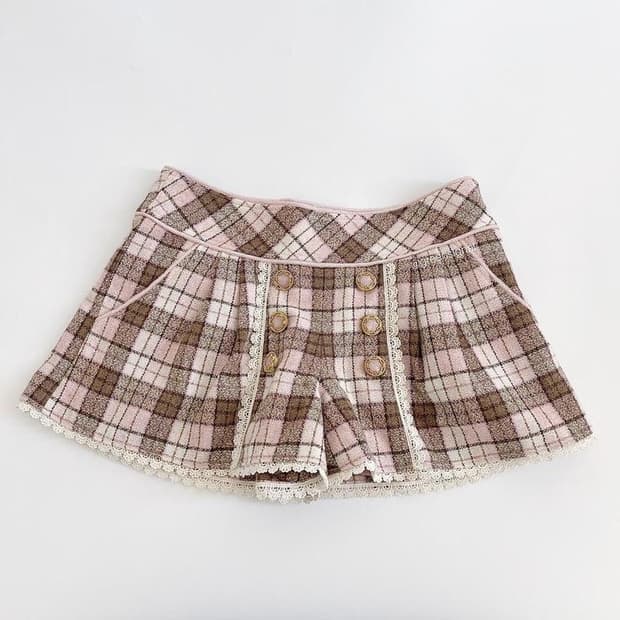 빈티지 리즈리사 히메갸루 딸기초코 체크 레이스 큐롯 숏팬츠