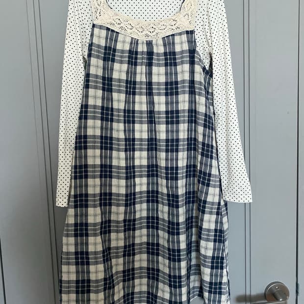 🫧빈티지 모리걸🫧도트 목폴라&체크 슬리브리스 원피스 세트