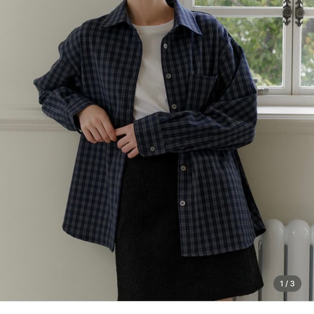 엽페 체크 셔츠 네이비