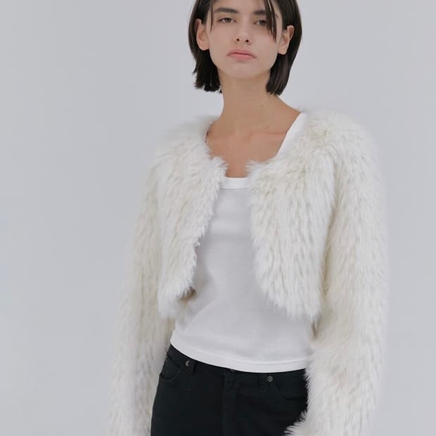 헤더먼트 크롭 퍼 무스탕 자켓