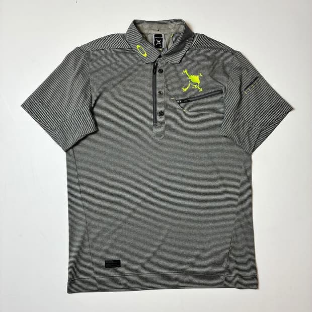 오클리 스트라이프 기능성 카라 반팔 티셔츠 PN9588