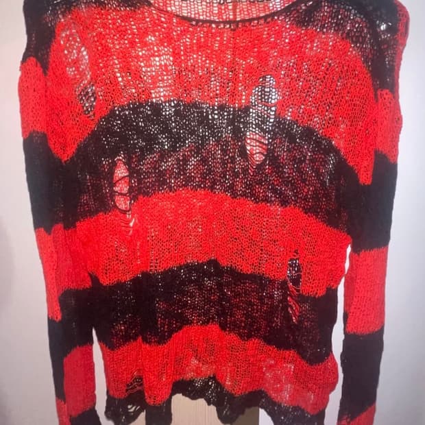 Destroyed Mesh Stripe Long Sleeve_red레시토