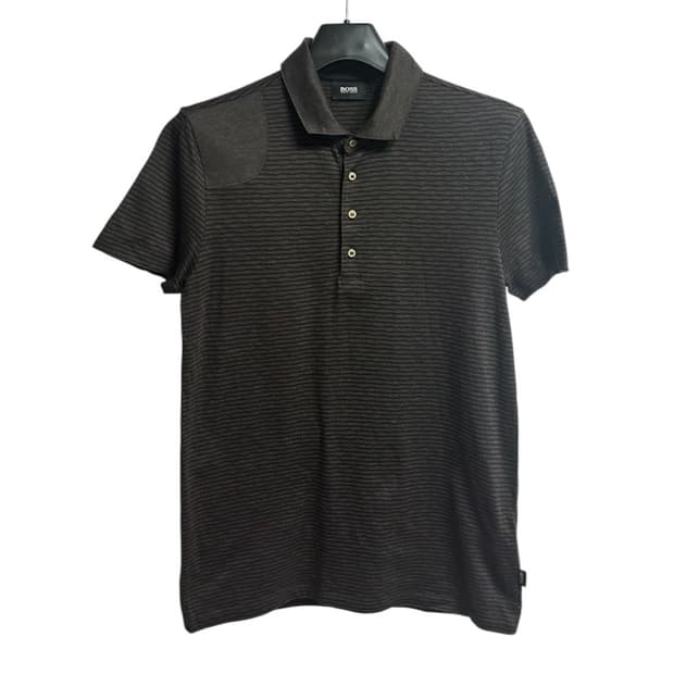 보스(HUGO BOSS) 브라운 스트라이프 반팔 카라티셔츠