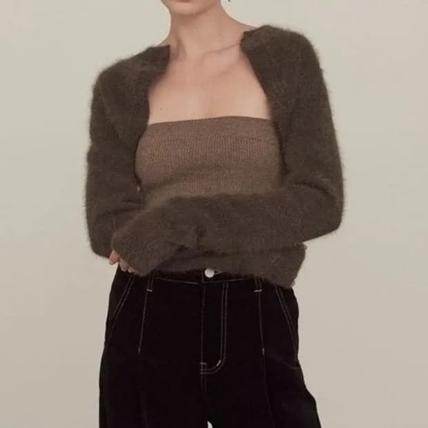 DIAGONAL 레이어드 튜브탑 니트 가디건 Free _ 여성