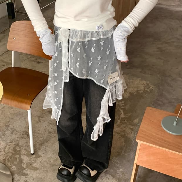 별 시스루 레이어드 언발 랩 스커트 