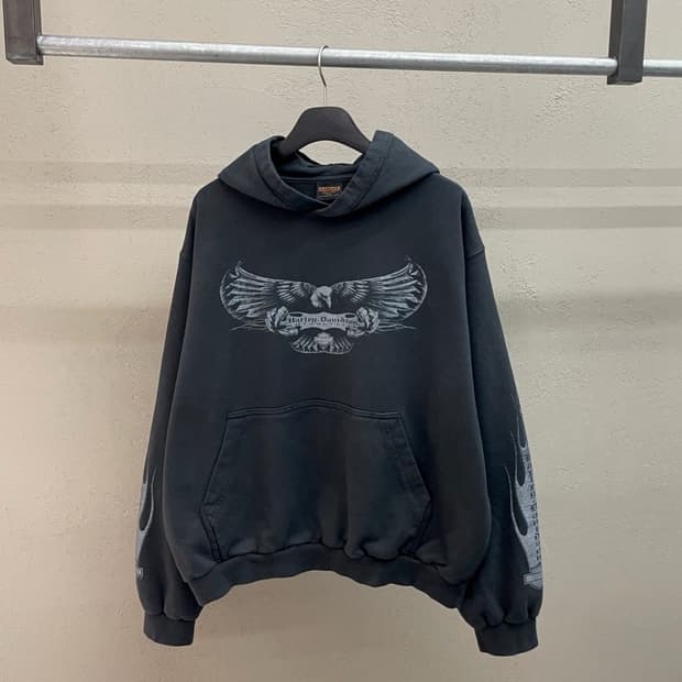 할리데이비슨 크롬 이글 피그먼트 후드티