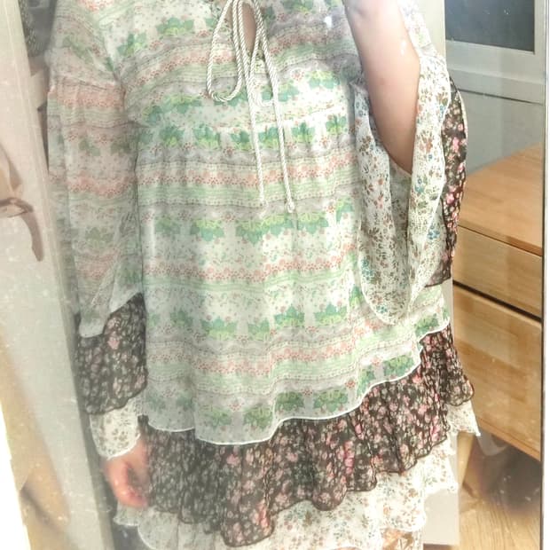 xaja 보헤미안 모리걸 페어리 에스닉 패턴 블라우스 원피스